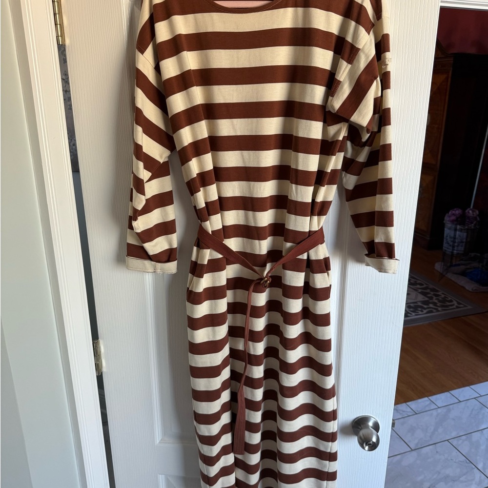 Striped Brown and White Tory Burch Dress